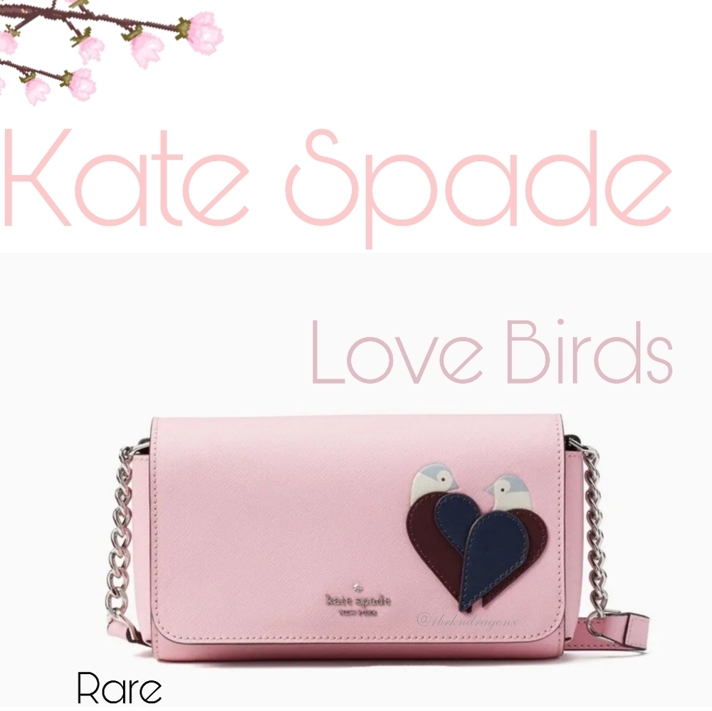 NWT Baby Pink Love Birds Crossbody Kate Spade New York Love Bag Chain Strap - Picture 14 of 16